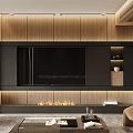 Modern Living Dining Room Interior With Sofa Coffee Table Fireplace And Floor To Ceiling Window
