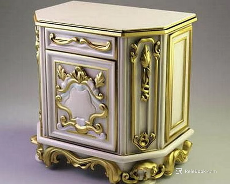 Ornate Coffee Table with White Gold Finish Intricate Gold Carvings Carved Legs and Drawer 3d model 