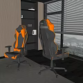Ergonomic Black And Orange Gaming Chairs In Modern Room With Window And Bookshelf