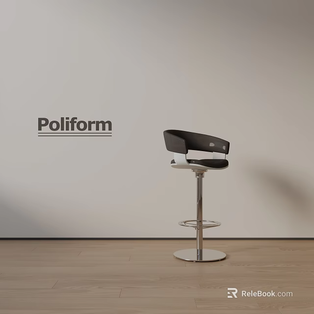 Poliform Modern Bar Stool With Black Seat And Chrome Adjustable Base 3d model