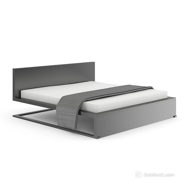 Modern Double Bed With Gray Frame White Mattress And Minimalist Design 3d model 