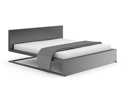 Modern Double Bed With Gray Frame White Mattress And Minimalist Design 3d model