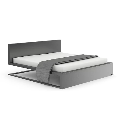 Modern Double Bed With Gray Frame White Mattress And Minimalist Design 3d model