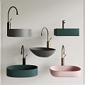 Modern Gray Green Pink Washbasins In Bowl Square Shapes With Black Gold Faucets