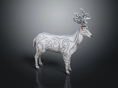 Decorative White Deer Sculpture With Intricate Patterns And Ornamental Antlers 3d model