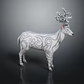 Decorative White Deer Sculpture With Intricate Patterns And Ornamental Antlers