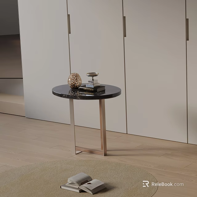 Modern Round Side Table With Black Marble Top And Gold Metal Legs In Living Room 3d model 