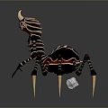 Fantasy Horned Spider Character With Black Brown Striped Body And Spiked Legs