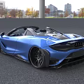 Blue McLaren Open Top Convertible Sports Car With Streamlined Body And Black Wheels