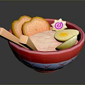 Colorful Ramen Soup Bowl With Carrot Slices Soft Boiled Egg And Fish Cake