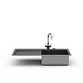 Stainless Steel Washbasin With Modern Simple Design And Faucet On Flat Countertop