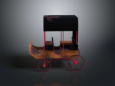 Ancient Carriage with Black Canopy Red Frame Brown Seats and Red Wheels 3d model