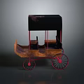 Ancient Carriage with Black Canopy Red Frame Brown Seats and Red Wheels