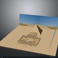 Detailed Desert Architectural Model With Courtyard Plants Sandy Terrain And Pyramids