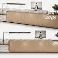 Modern Wooden Reception Desk With Marble Countertop Computer Lamp Small Plant And Logo