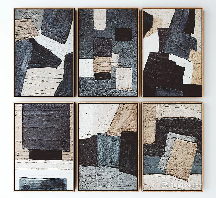 Framed Abstract Art Paintings With Geometric Shapes And Neutral Color Tones Wall Decor 3d model 
