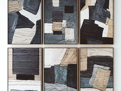 Framed Abstract Art Paintings With Geometric Shapes And Neutral Color Tones Wall Decor 3d model