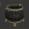 Vintage Cast Iron Cauldron With Metal Rings And Brass Feet For Home Use