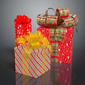 Colorful Gift Boxes With Festive Bows And Striped Plaid Snowflake Wrapping Papers