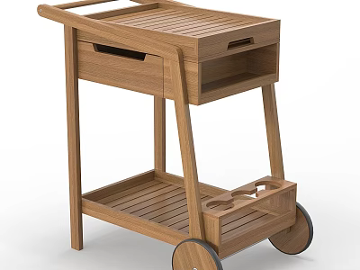 Wooden Mobile Storage Trolley with Multi Layer Shelves and Rolling Wheels for Home Kitchen Organization 3d model