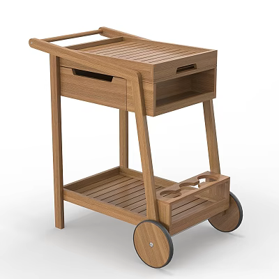 Wooden Mobile Storage Trolley with Multi Layer Shelves and Rolling Wheels for Home Kitchen Organization 3d model
