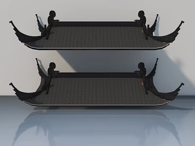 Traditional Style Black Sofa and Coffee Table Set with Decorative Corner Designs on Reflective Floor 3d model