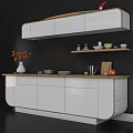 Stylish Modern Kitchen Cabinets With White Finish Wooden Countertop And Decorations