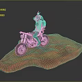 Stylish Motorcycle With Rider In Helmet On Red Terrain 3D Model Scene