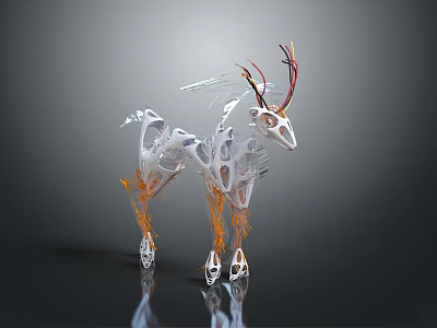 Futuristic Deer 3D Art Model With Transparent Skeleton Colorful Antlers And Orange Leg Details 3d model