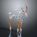 Futuristic Deer 3D Art Model With Transparent Skeleton Colorful Antlers And Orange Leg Details