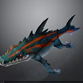 Fantasy Blue Crocodile With Red Stripes Sharp Teeth And Claws