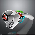 Sci Fi Weapon With White Body Red Circular Components Green Details And Blue Tubes