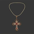 Stunning Golden Cross Pendant Adorned With Red Gemstones And Intricate Details