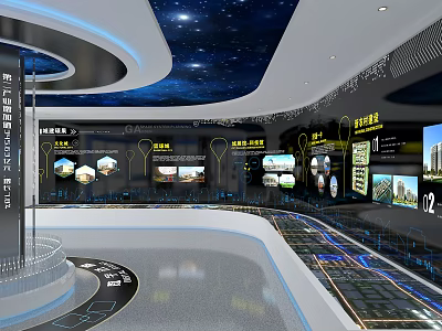 China Power Construction Corporate Exhibition Hall With Starry Ceiling Tech Displays And Map Projections 3d model