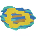 Plush Irregular Shaped Rug Featuring Yellow Blue Green Colorful Pattern Design