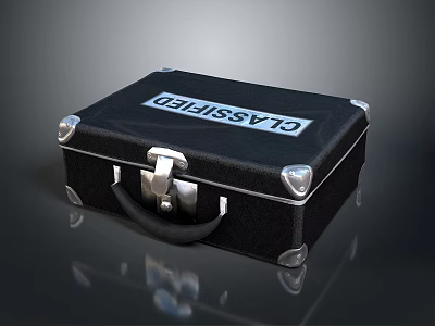 Black Secure Hard Shell Case Labeled CLASSIFIED With Metal Clasps And Handle 3d model