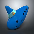 Vibrant Blue Ocarina Musical Instrument with Silver Band and Artistic Paint Supplies