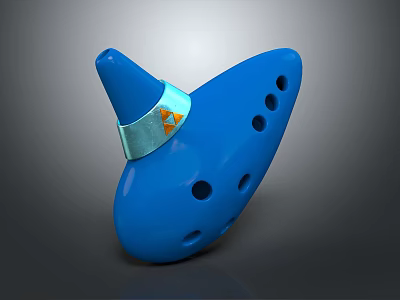Vibrant Blue Ocarina Musical Instrument with Silver Band and Artistic Paint Supplies 3d model