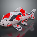 Artistic Koi Fish 3D Model With Red Black White Patterns And Decorative Design 3d model
