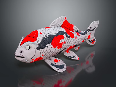 Artistic Koi Fish 3D Model With Red Black White Patterns And Decorative Design 3d model