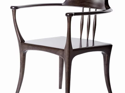 Modern Sleek Dark Wood Dining Chair With Armrests And Curved Legs Design 3d model