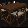Wooden Rectangular Dining Table Set With Four Chairs And White Cushions 3d model