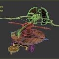 Ancient Mechanical Warfare Equipment with Wooden Base Metal Components and Rotating Spear Arms
