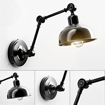 Modern Adjustable Wall Lamp with Metal Swing Arm and Dome Shade for Interior Lighting 3d model
