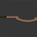 Golden Scimitar with Red and Gold Decorative Hilt on Smooth Surface with Reflection
