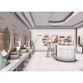 Pastel Pink Beauty Boutique Interior With Round Counter Products On Shelves Mirrors And Plants