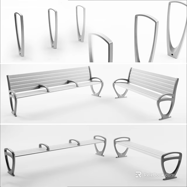 Modern Public Bench Design With Sleek Metal Frame And Ergonomic Armrests For Outdoor Spaces 3d model 