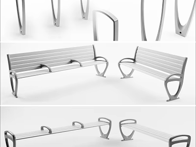 Modern Public Bench Design With Sleek Metal Frame And Ergonomic Armrests For Outdoor Spaces 3d model