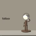 Poliform Modern Table Lamp With Metallic Spherical Head And Wooden Humanoid Stand