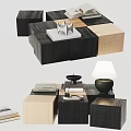 Modern Cube Shaped Modular Coffee Table With Black And Beige Wooden Design And Decorative Books